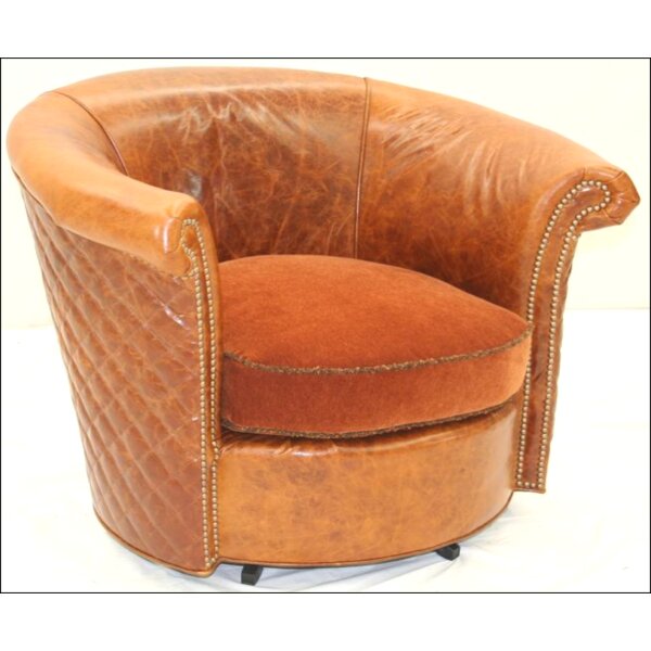 Leather Slipcovered Swivel Barrel Chair 